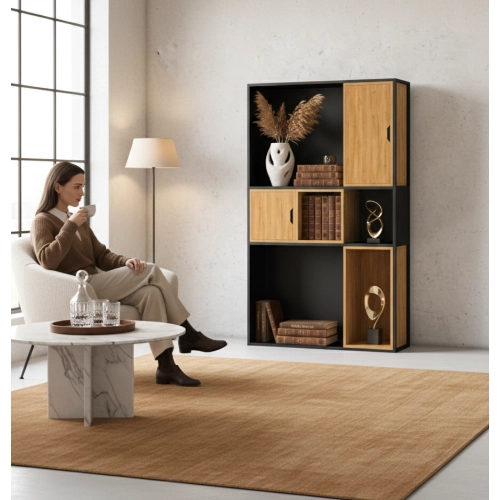 REGAŁ NA KSIĄŻKI METALOWE DREWNO LITE DĄB JESION OLCHA RNK-155